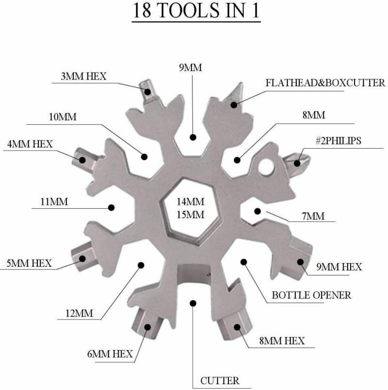 18 In 1 Steel Multi-Tool Snowflake Key Chain Screwdriver Wrench - Image 5
